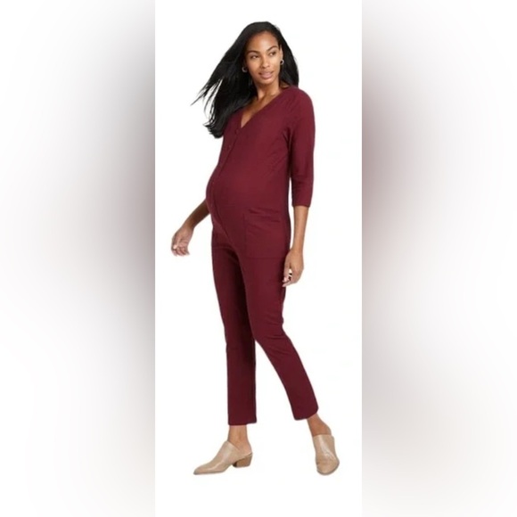 The nines by Hatch Burgundy Maternity Jumpsuit Size Medium - Picture 1 of 7